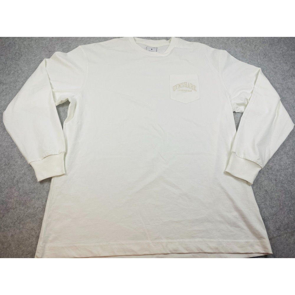 Gymshark Lifestyle Club Collegiate Cream Long Sleeve Pocket T-Shirt Mens Medium